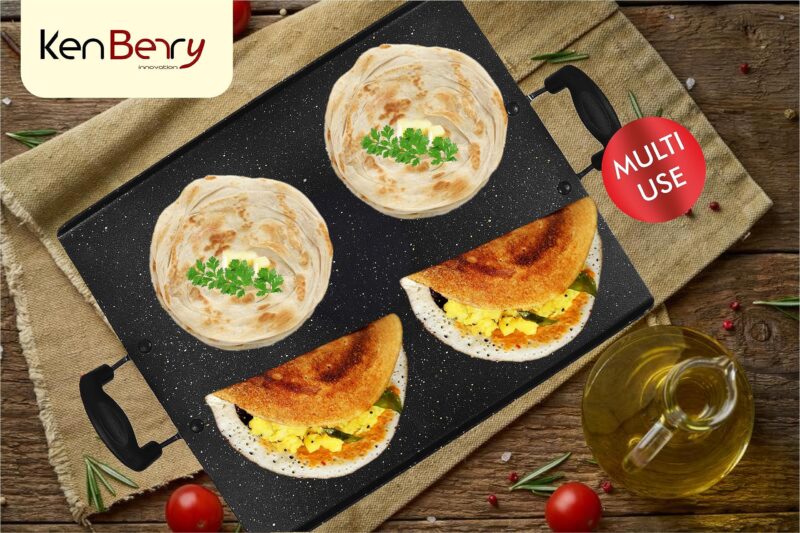 KenBerry Heavy Granite Finish Non Stick Big Flat Pathri Tawa | 38 X 30 CM | Square | Rectangular Pathiri Tawa for Dosa | Paratha | Roti | Chapati | (Aluminium, Non-Stick Cookware, for Indian Kitchen) - Image 2