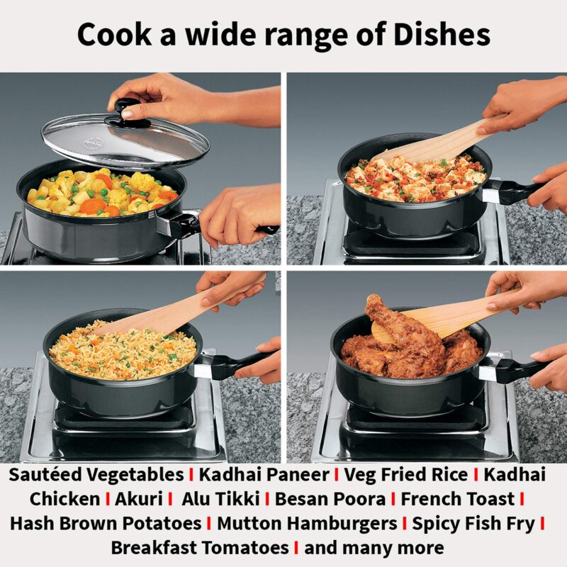 Hawkins Futura 3.25 Litre Curry Pan, Non Stick Saute Pan with Glass Lid, Deep Pan for Frying, Black (NCP325G) - Image 4