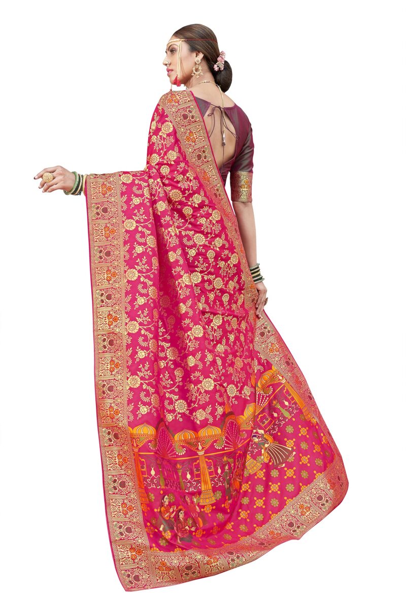 Monjolika Fashion Women's Banarasi Silk Saree With Blouse Piece. (Rani Pink-3804) - Image 4