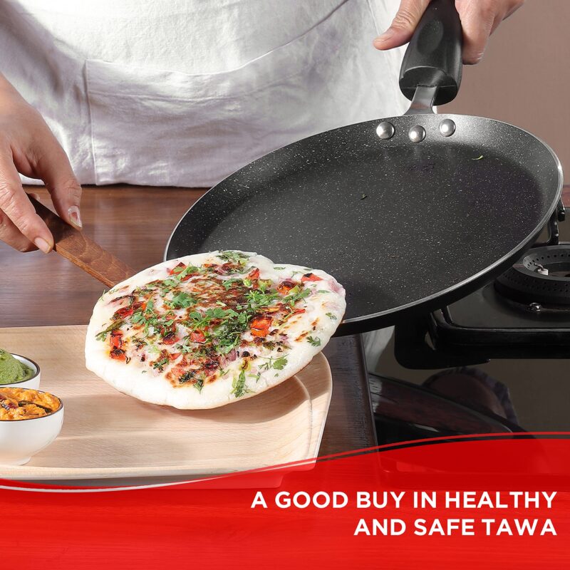 Vinod Cookware Aluminium Zest Marbilo Dosa Tawa, 25cm, Black - Image 6