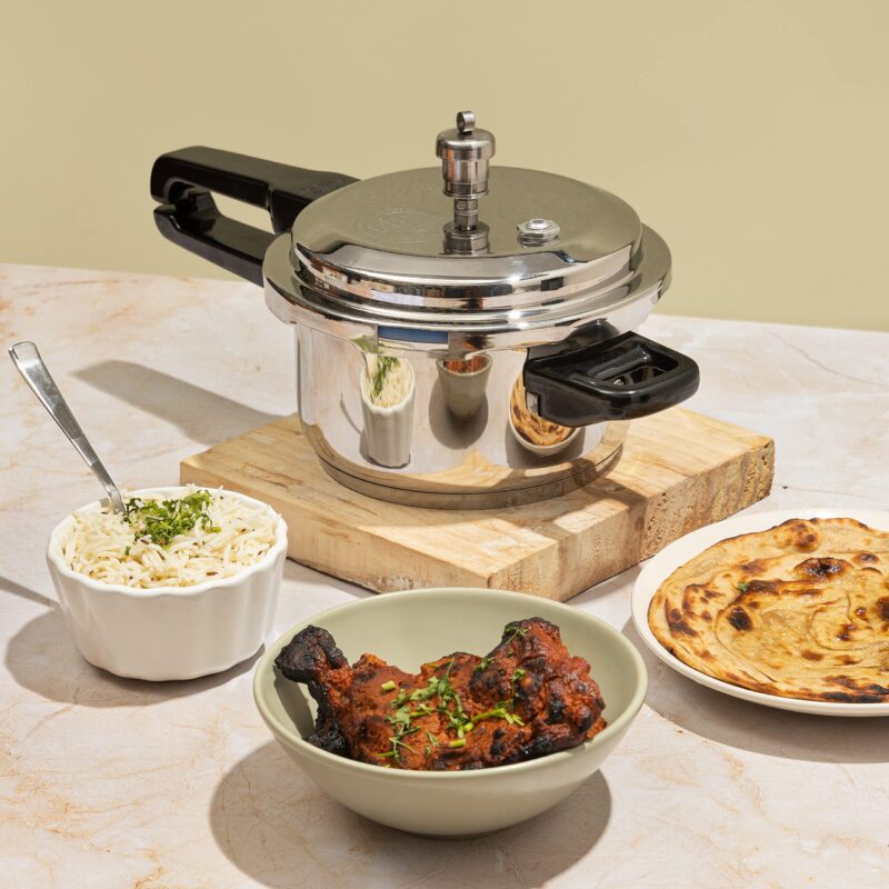 Vinod Cookware Induction Friendly Sandwich Bottom Pressure Cooker with Lid, 3-Pieces, 3 Liters, 3-Pieces, Silver - Image 7