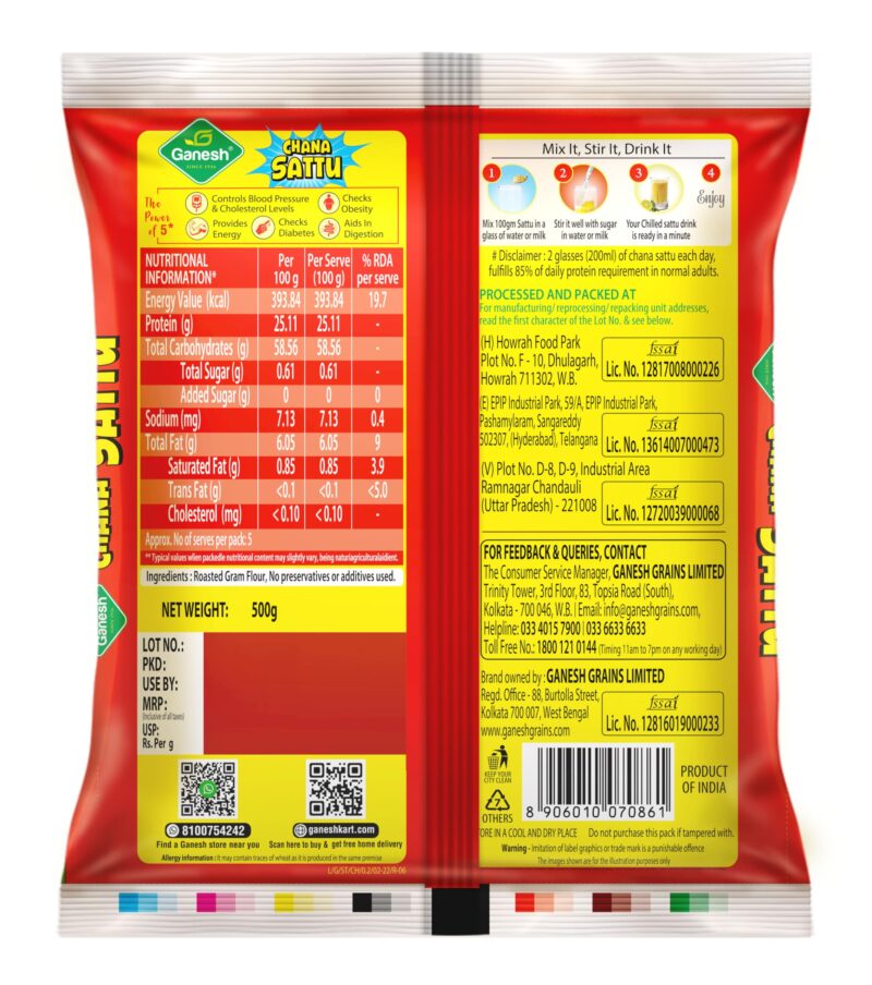 Ganesh chana sattu 500 gm (pack of 2) high protein fibre 100% natural gluten free chana sattu roasted gram powder - Image 6