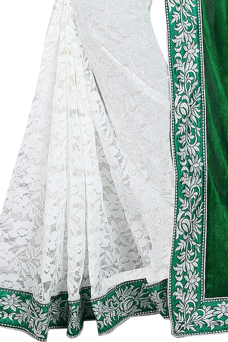 Market Magic World Women's Velvet Saree With Blouse Piece (Mmw_Velvet_Green_Free Size_Green) - Image 4