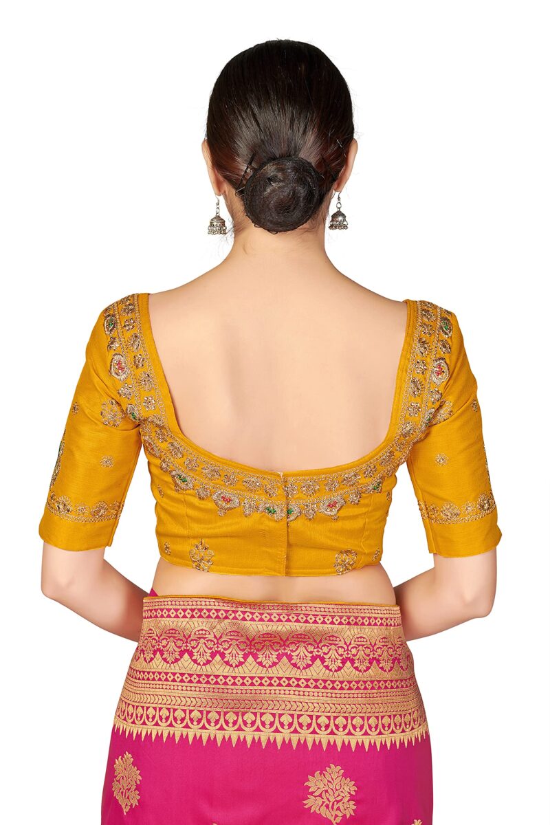Monjolika Fashion Women's Woven Silk Saree With Blouse Piece (45560_Color_Rani Pink) - Image 3