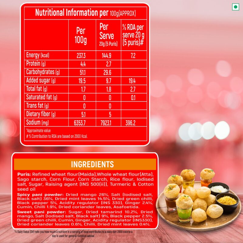 Kwality Pani Puri kit 43 pcs with 2 Different Flavours Sweet and Spicy Pani Powder 150g [Pack 2] - Image 2