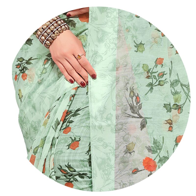 MIRCHI FASHION Sourbh Women's Fancy Cotton Blend Tropical Floral Printed Saree with Blouse Piece (20462-Seafom Green) - Image 5