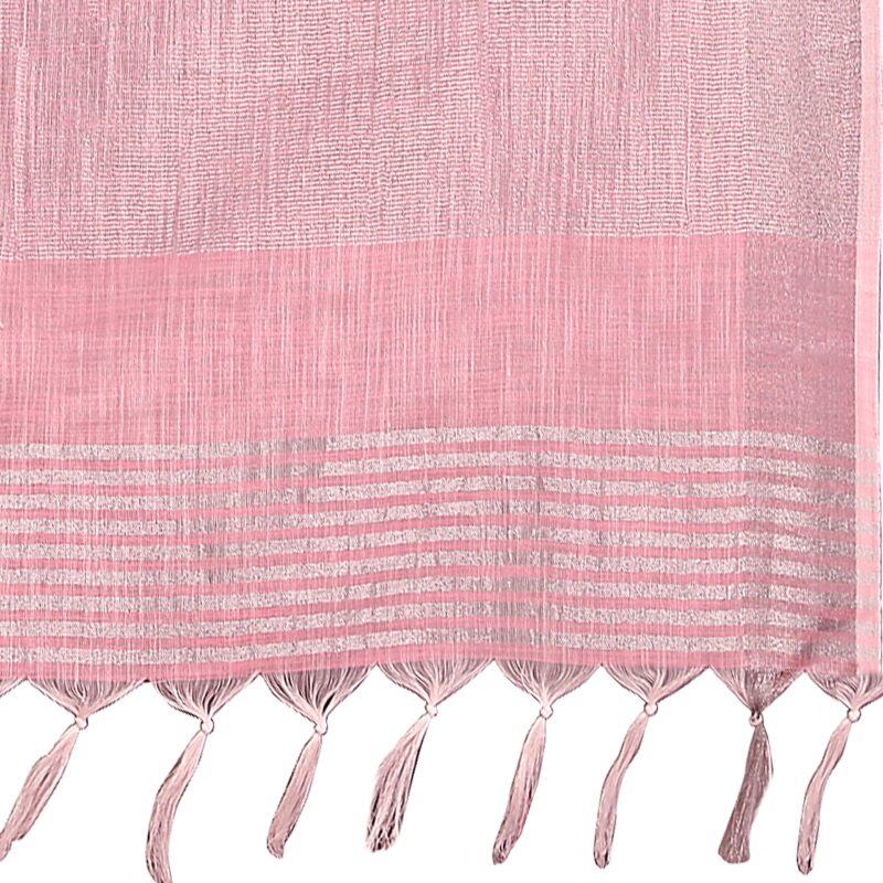 Rekha Maniyar Women's Jacquard Linen Saree With Unstitched Blouse Piece (SILVERLINEN_LIGHTPINK_NS) - Image 2