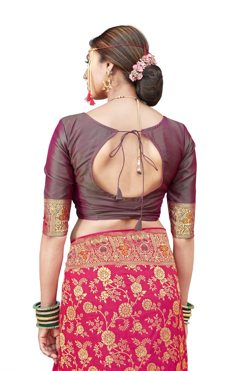 Monjolika Fashion Women's Banarasi Silk Saree With Blouse Piece. (Rani Pink-3804) - Image 2
