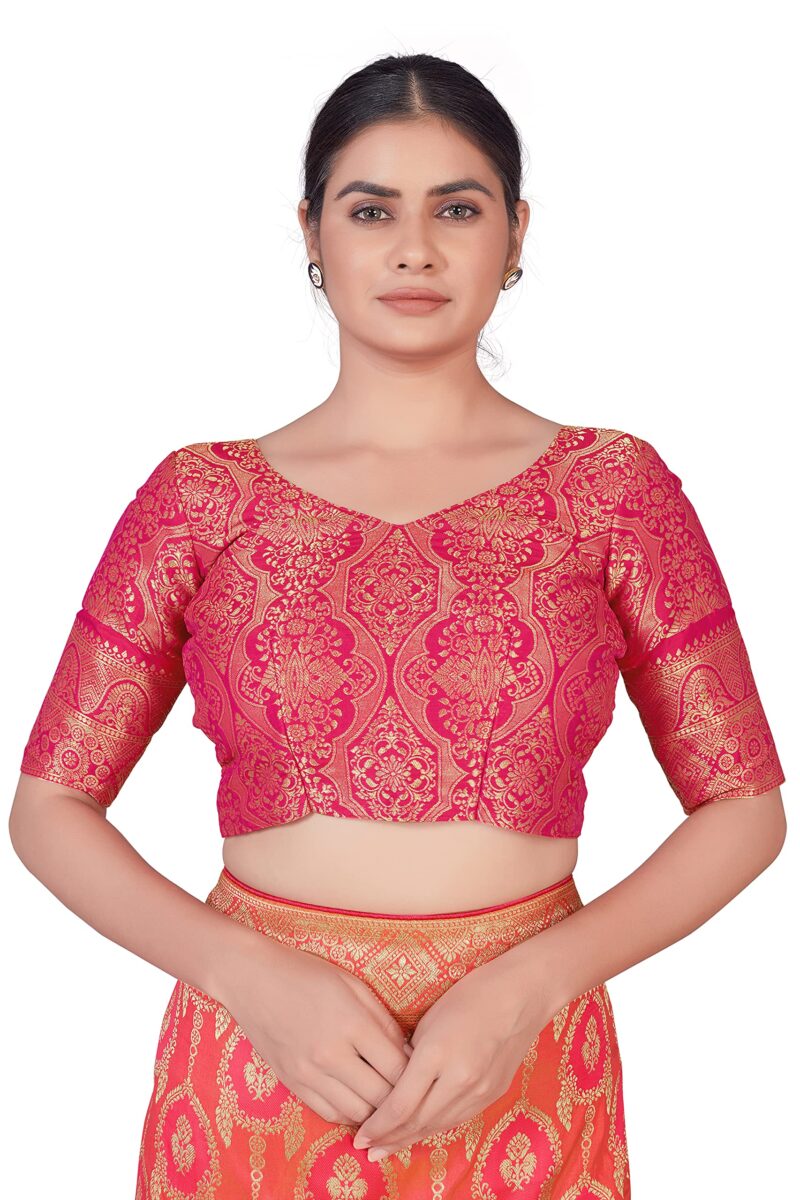 Monjolika Fashion Women's Banarasi Silk Peach Color Zari Woven Saree With Separate Embellished And Unsttiched Blouse Piece (Peach) - Image 4