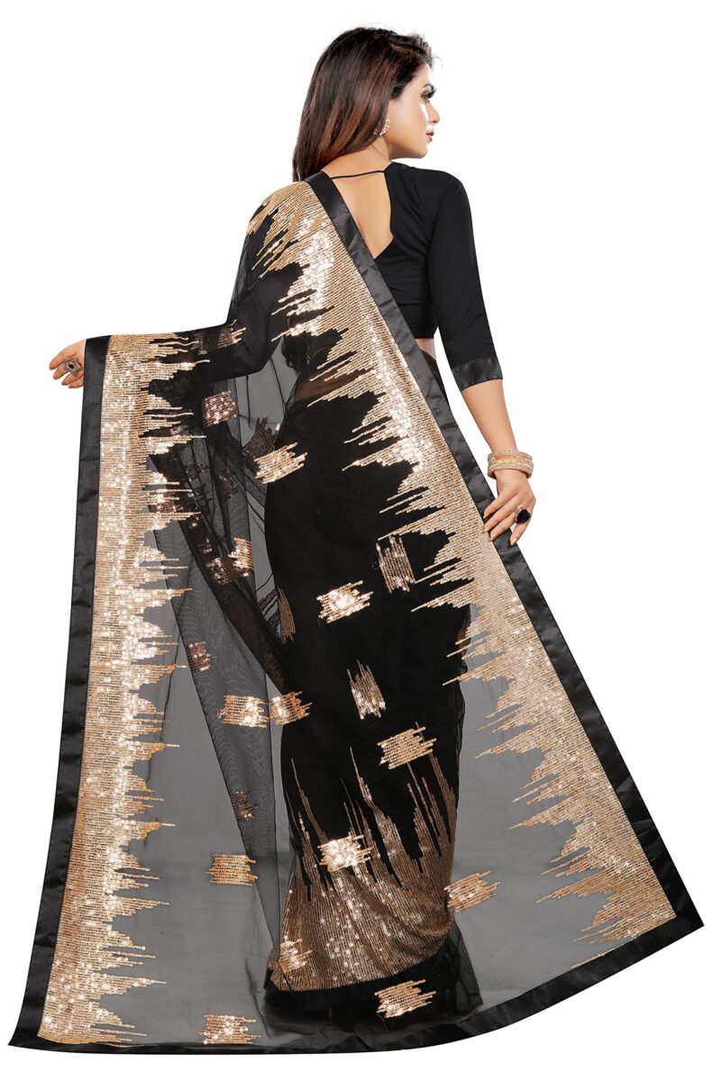 Vastraani Women's Sequined Woven Net Saree with Blouse Piece (Black, Free Size) - Image 5