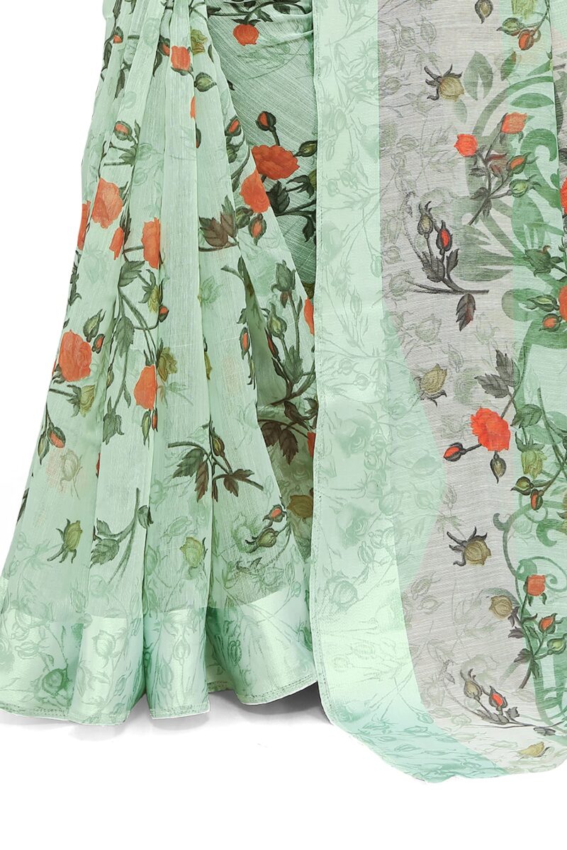 MIRCHI FASHION Sourbh Women's Fancy Cotton Blend Tropical Floral Printed Saree with Blouse Piece (20462-Seafom Green) - Image 3