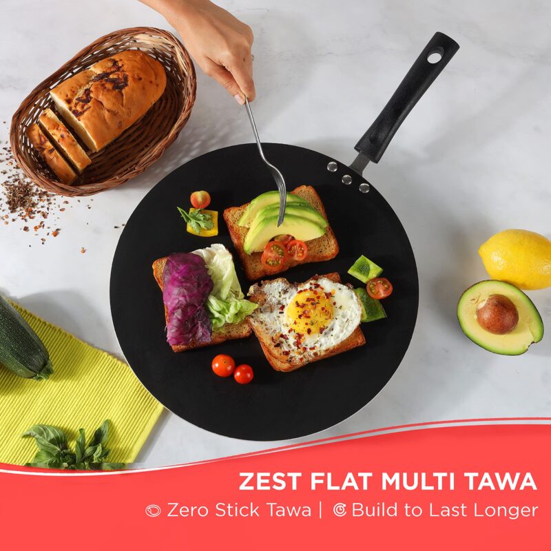 Vinod Zest Aluminium Non Stick Flat Multi Tawa - 30 cm | Triple Layer Ceramic Coating | 4mm Extra Thick Chapati Tawa | Bakelite Handle | Gas and Induction Base | 1 Year Warranty - Image 6