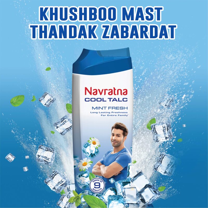 Navratna Cool Mint Fresh Talc | Instant Sweat Absorption and Cooling Effect |Body Odour Protection | Long Lasting Freshness and Fragrance, 400gm - Image 7