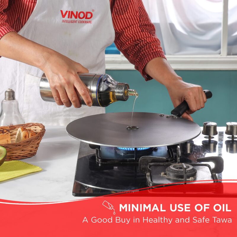 Vinod Zest Aluminium Non Stick Flat Multi Tawa - 28 cm | Triple Layer Ceramic Coating | 4mm Extra Thick Dosa Tawa | Bakelite Handle | Gas and Induction Base | 1 Year Warranty - Image 9