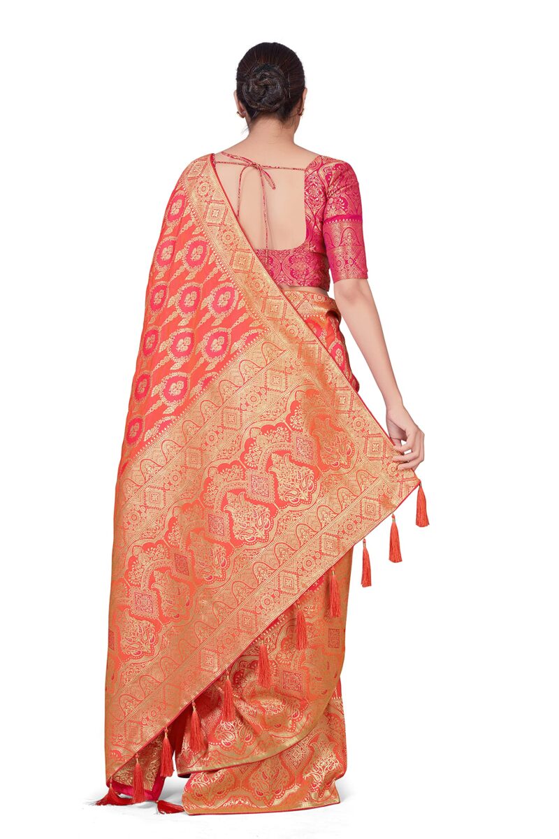 Monjolika Fashion Women's Banarasi Silk Peach Color Zari Woven Saree With Separate Embellished And Unsttiched Blouse Piece (Peach) - Image 5