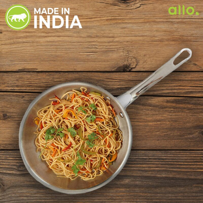 Allo Stainless Steel Triply Fry Pan/Skillet for Curry/Stir-Fry/Deep-Fry/DryVeg/Sauté/Cooking Induction Friendly, Naturally Non-Stick with Handle Steel Pan | 10 Years Warranty, 24cm, 2 litres - Image 4