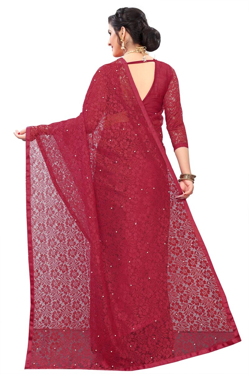 LOROFY Women's Net Saree (With Blouse_Free Size) (Maroon) - Image 3