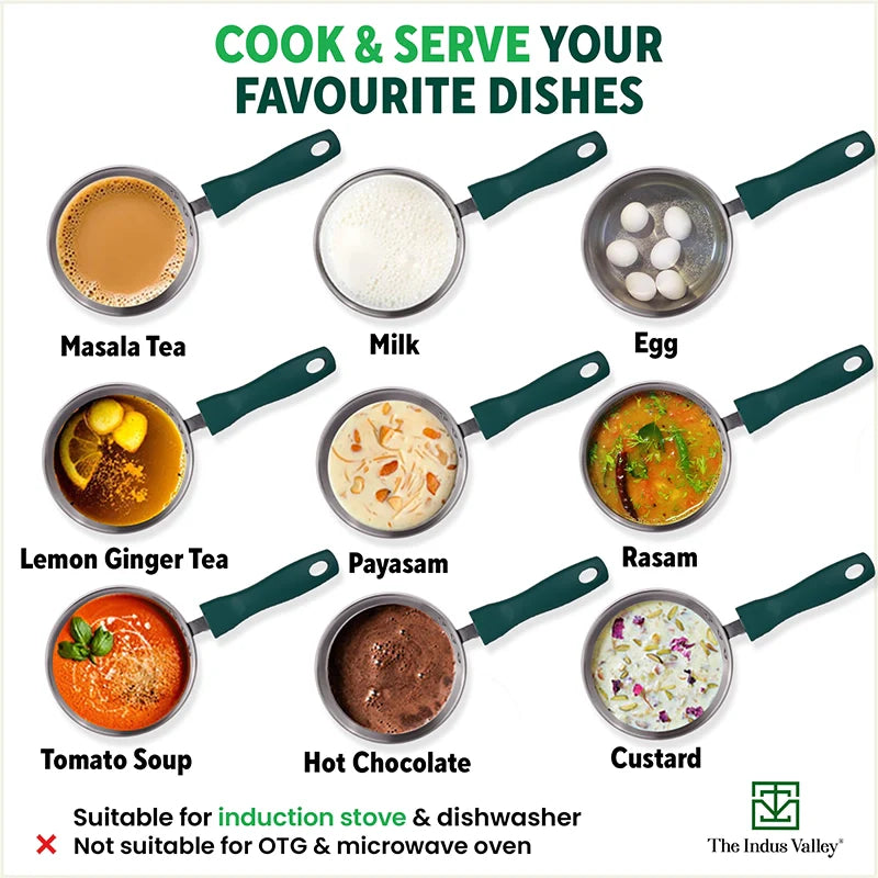 Tri-Steel Stainless Steel Tea/Milk Pan+ Lid, Premium Quality, Tri-ply (3 Layer) Bottom, Soft-touch Handle, 100% Toxin-free, Non-stick, Induction & Gas, 1/1.5 L, 14.9/16.9 cm - Image 8