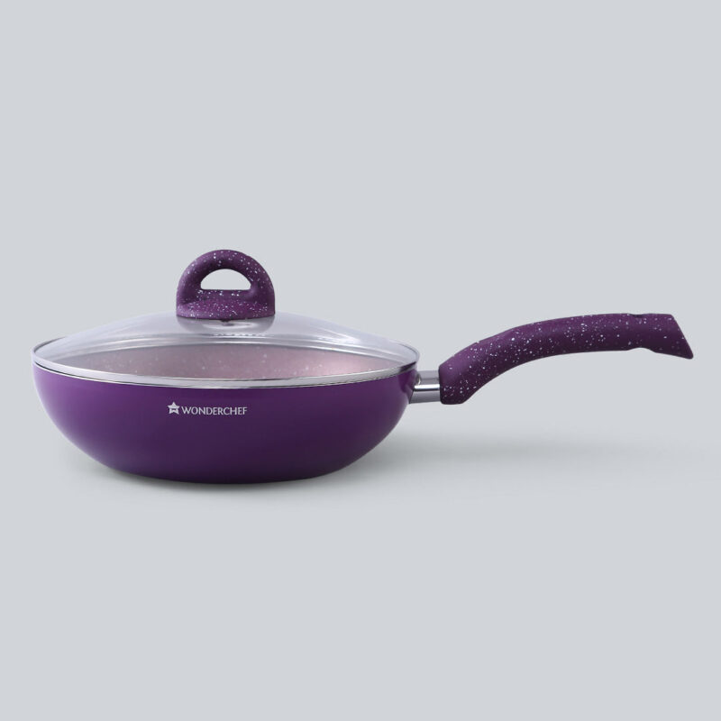 Granite Non-stick Cookware Set, 4Pc (Frying Pan With Lid, Wok, Dosa Tawa), Induction Bottom, Soft-Touch Handles, Pure Grade Aluminium, PFOA, 3.5mm, 2 Years Warranty, Purple - Image 9