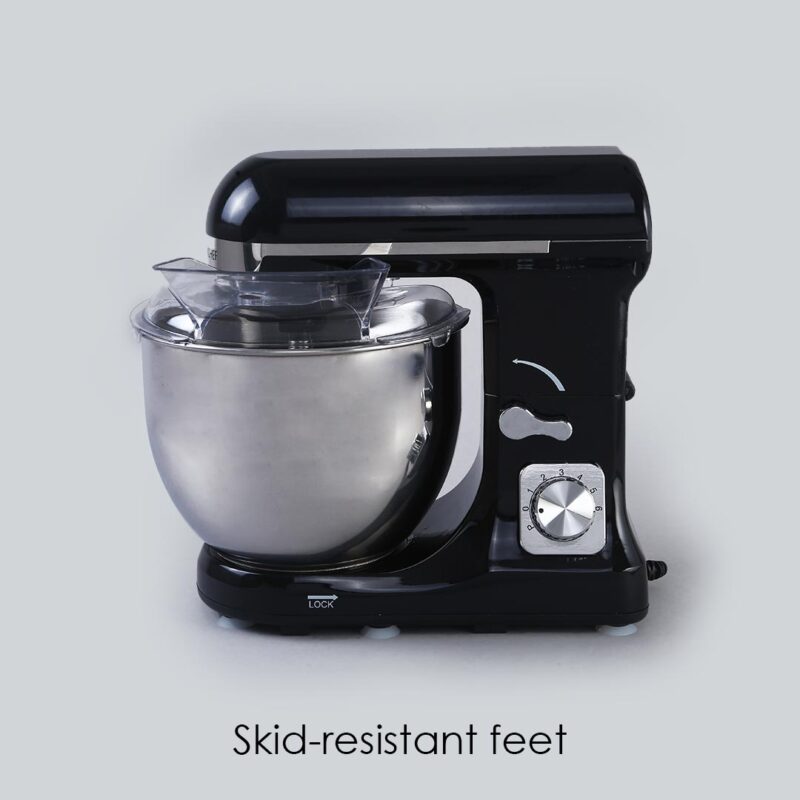 Crimson Edge Die-Cast Metal Kitchen Stand Mixer and Beater with 6 Speed Settings | 1000W Powerful Copper Motor | 5L SS Bowl | Whisking Cone, Mixing Beater, Dough Hook Attachments & Splash Guard | Home Cooks & Professional Bakers | 3 Year Warranty | Black - Image 7