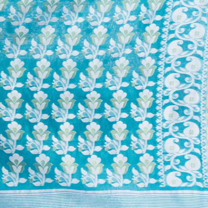 dB DESH BIDESH Women`s Resham Dhakai Jamdani Bengal Pure Cotton Handloom Saree Diamond Queen Design (Blue) - Image 2