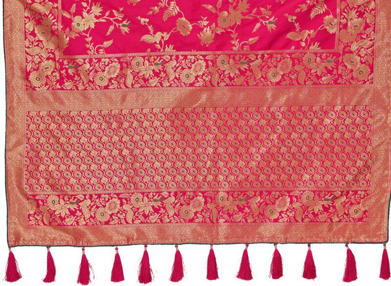 Monjolika Fashion Women's Banarasi Silk Blend Woven Zari With Tussles Saree and Jacquard Woven Blouse Piece (37765 color) (Magenta) - Image 2