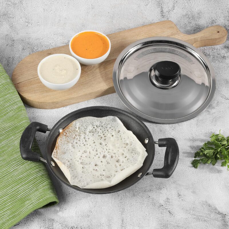 Vinod Zest Non Stick Appachetty with Lid - 20 cm| Appam Pan | 3 mm Extra Thick | 3 Layer Coating | Metal Spoon Friendly | Bakelite Handle | Gas Base | 1 Year Warranty - Blue - Image 11