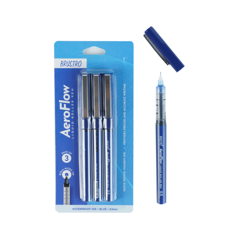 BRUSTRO AeroFlow Liquid Ink Rollerball Pens | Blue | 0.5mm, Micro Tip | Pack of 3| Ideal for Students, Professionals, Office, Exam use, Accurate Smooth Writing, Waterproof, Fade Resistant - Image 8