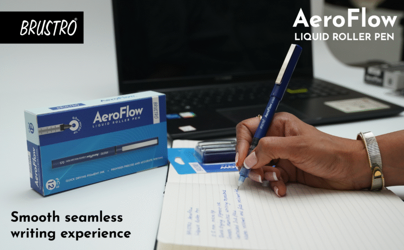 BRUSTRO AeroFlow Liquid Ink Rollerball Pens 0.5 Micro Tip Pack of 12 (Vibrant Blue ink) - Image 5