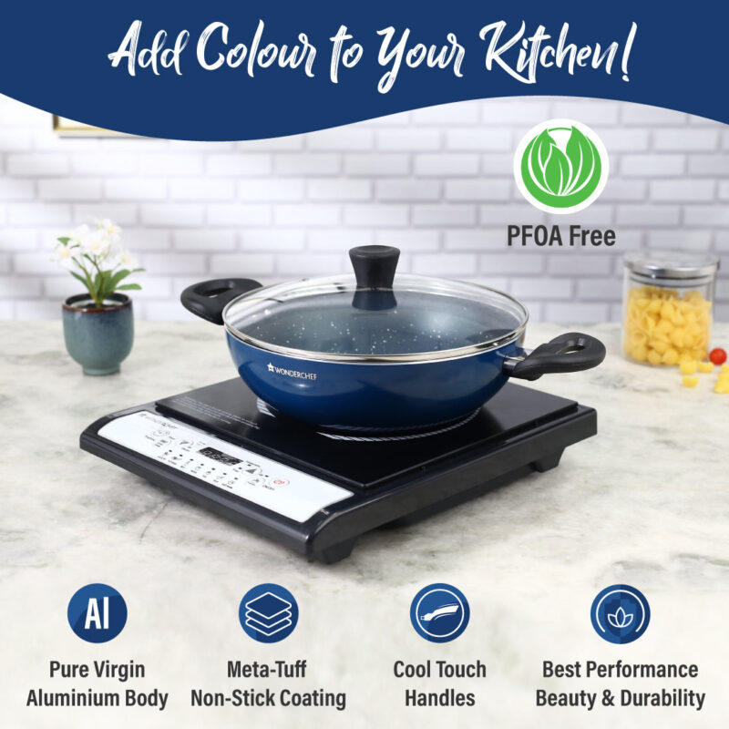 Galaxy Kadhai with Lid 24 cm, 2 litres, Midnight Blue, 2 Years Warranty - Image 3