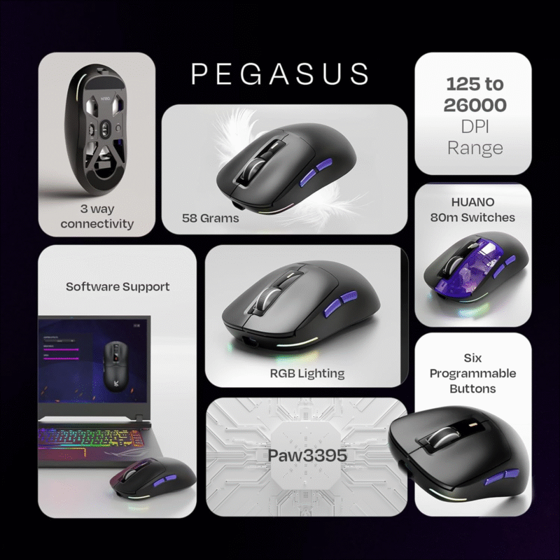 Pegasus 58g Ultra-Light Wireless Black Gaming Mouse - Image 7