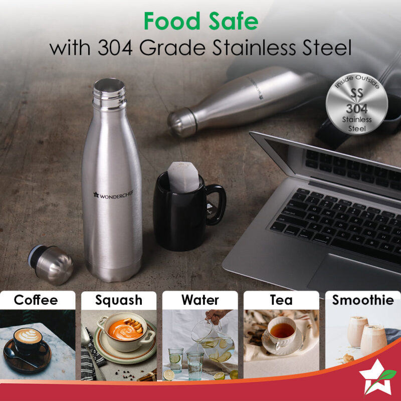 Aqua-Bot, 500ml, Double Wall Stainless Steel Vacuum Insulated Hot and Cold Flask, Spill & Leak Proof, Silver, 2 Years Warranty - Image 4