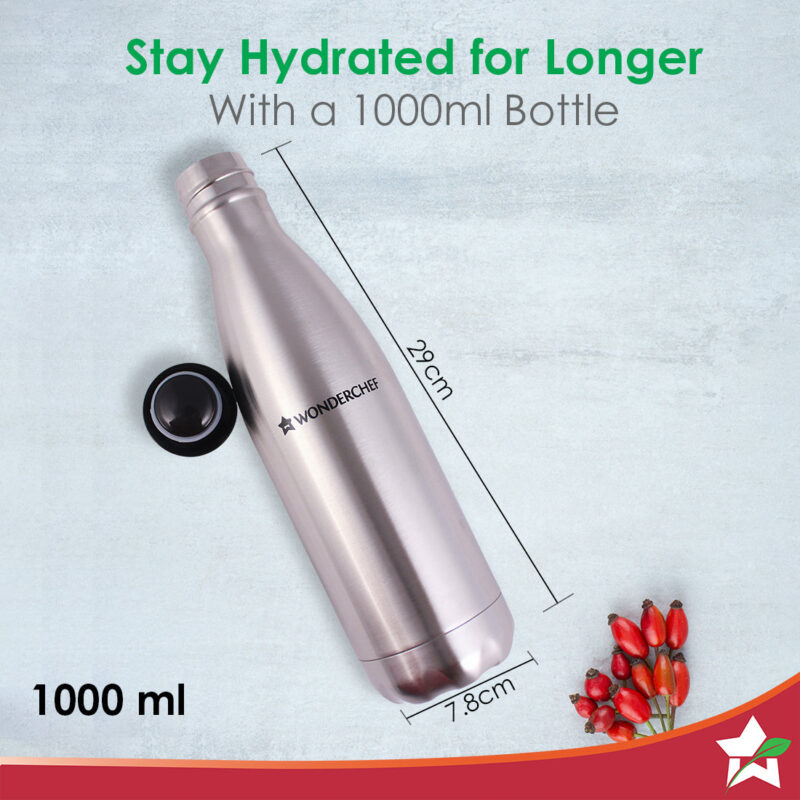 Aqua-Bot, 1000ml, Double Wall Stainless Steel Vacuum Insulated Hot and Cold Flask, Spill & Leak Proof, Silver, 2 Years Warranty - Image 6