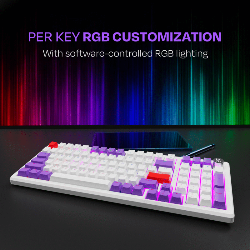 Hive Full-Size White - Purple Wired Gaming Keyboard - Image 4