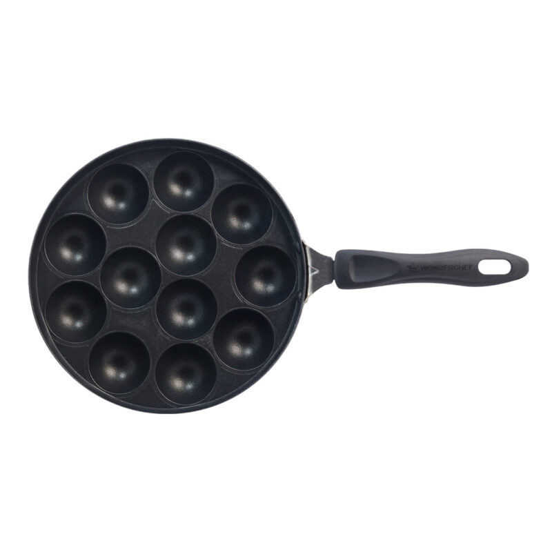 Non-Stick Appa Kara Cookware with 12 cavities | Appam PatraPaniyarakkal | Paniyaram | Appam Pan | Pan Cake Maker | Ponganal Maker | Kuzhi Paniyaram | Paddu Tawa | Cool Touch Bakelite Handle | Pure Grade Aluminium | PFOA Free | 1 Year Warranty | Black - Image 3