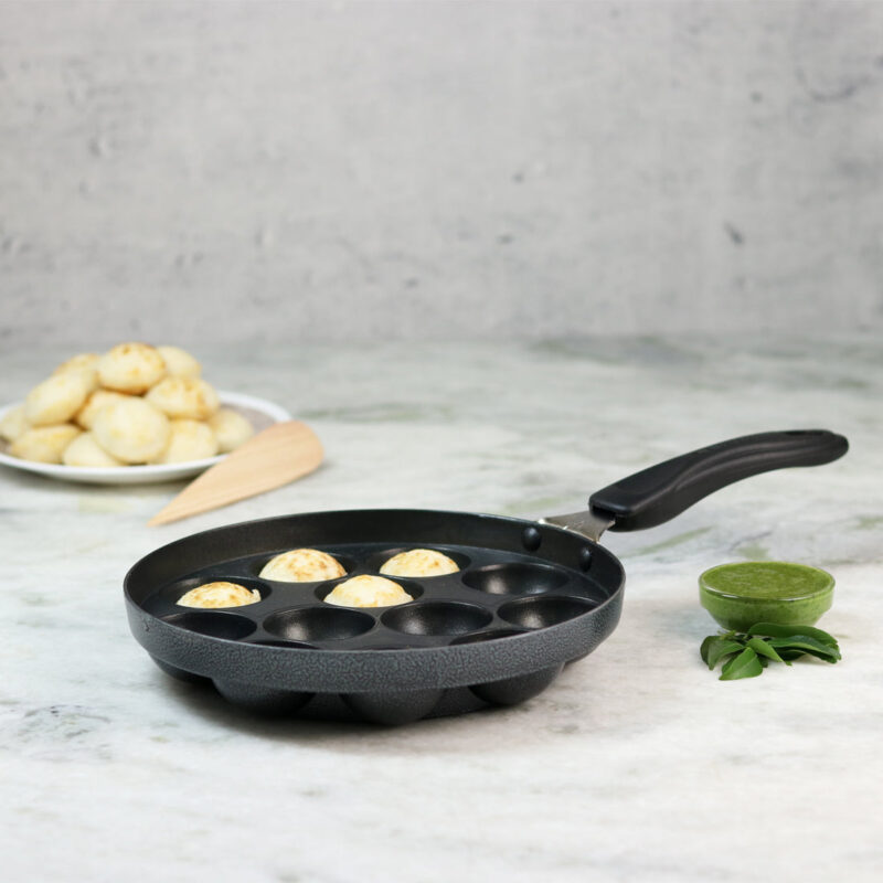 Non-Stick Appa Kara Cookware with 12 cavities | Appam PatraPaniyarakkal | Paniyaram | Appam Pan | Pan Cake Maker | Ponganal Maker | Kuzhi Paniyaram | Paddu Tawa | Cool Touch Bakelite Handle | Pure Grade Aluminium | PFOA Free | 1 Year Warranty | Black - Image 4