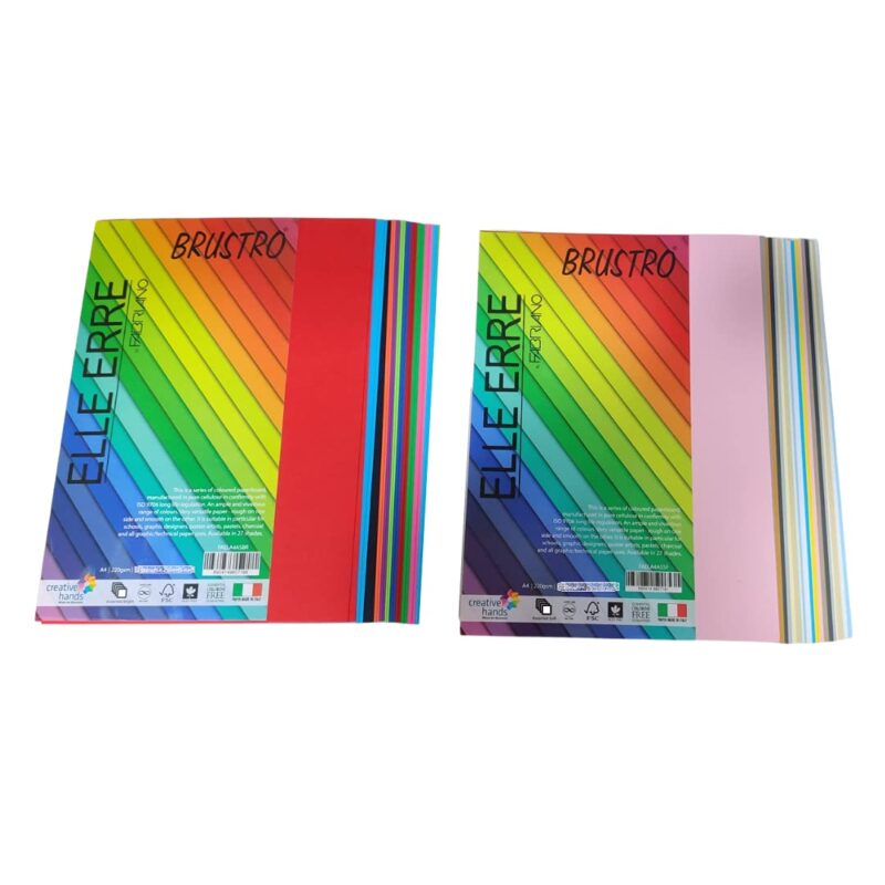 BRUSTRO Elle Erre Coloured Paper A4 Size 220 GSM Mixed Bright & Soft Colours 48 Sheets Pack ( 12 X 2 Bright and 12 X 2 Soft Sheets) with Textured Surface on one Side and Smooth on Other. - Image 2