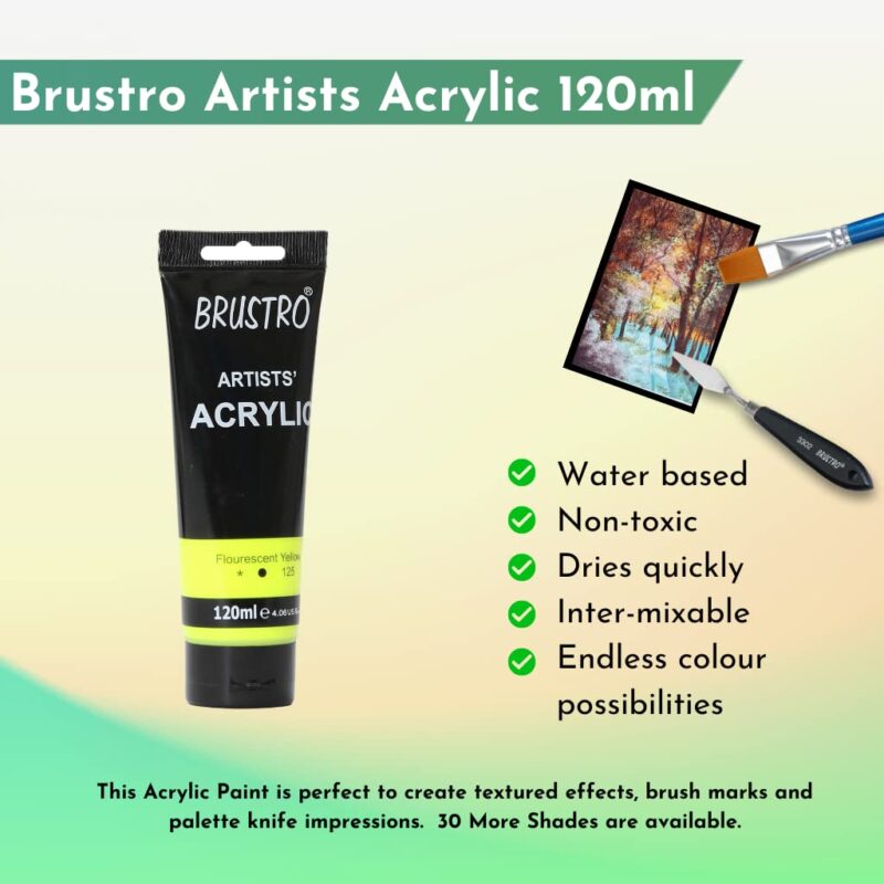 Brustro Artists' Acrylic 120ml Flourescent Yellow - Image 2