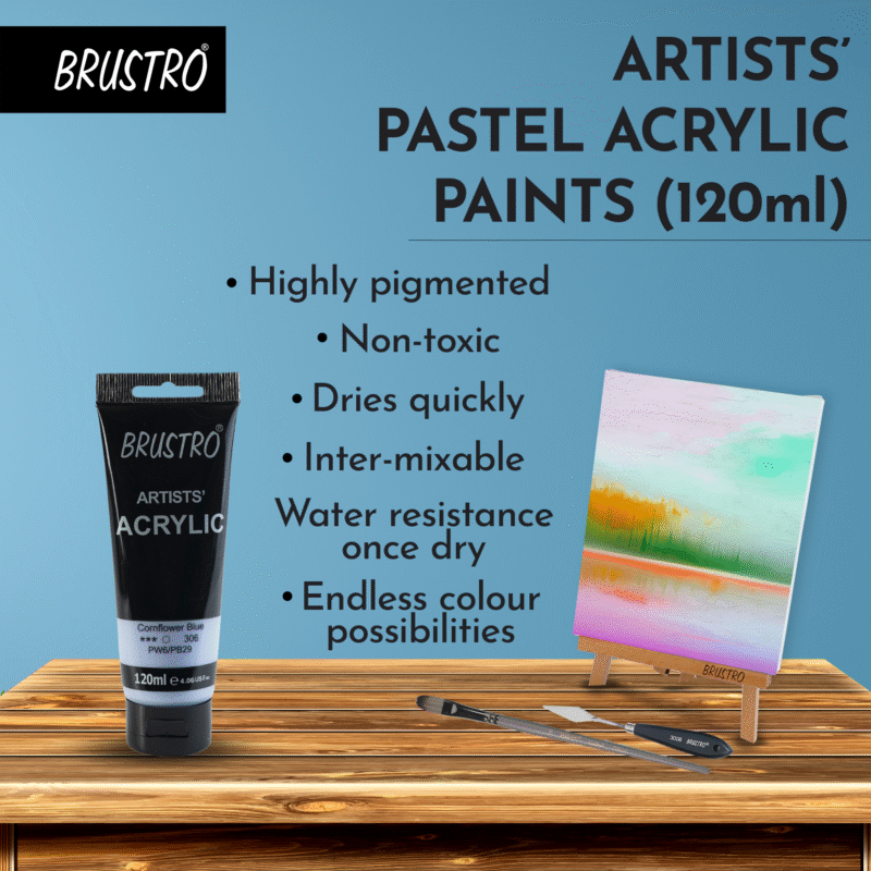 BRUSTRO Artists Acrylic 120ml Cornflower Blue (Pastel Tone) - Image 4