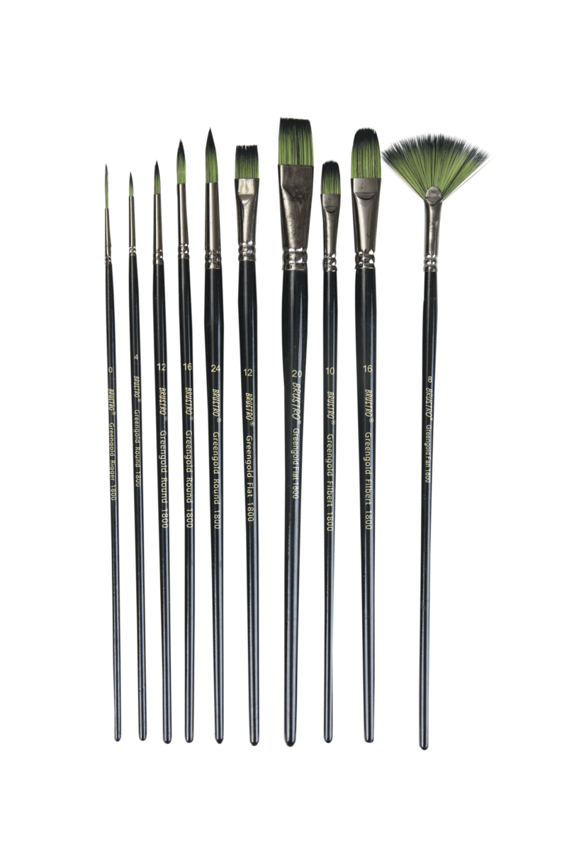 Brustro Artists Greengold Acrylic Brushes Assorted Set of 10. (Comes in an Elegant Black Zippered Wallet) - Image 2