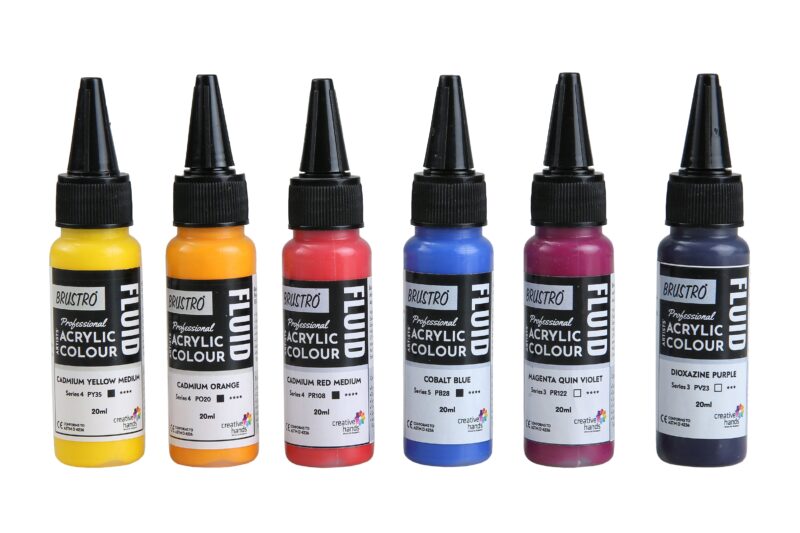 Brustro Professional Artists’ Fluid Acrylic 20 ml High Chroma (Pack of 6) (Cadmium Orange, Cadmium Yellow Medium, Cadmium Red Medium, Cobalt Blue, Dioxazine Purple, Magenta Quinh Violet, 20 ml) - Image 3