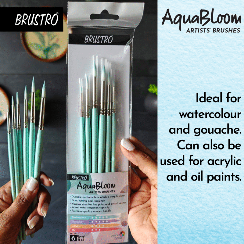 BRUSTRO AquaBloom Artist's Paint Brushes | Round | Set of 6 - Sizes (0, 2, 4, 6, 8, 10) | Wooden Handle, Comfortable Grip, Synthetic Bristles, Ideal for Watercolour, Gouache, Painting. - Image 7