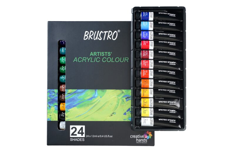 BRUSTRO Artists ’ Acrylic Colour Set of 24 Colours X 12ML Tubes with Artists Acrylic Glued Pad 400 GSM, A4-12 Sheets - Image 2