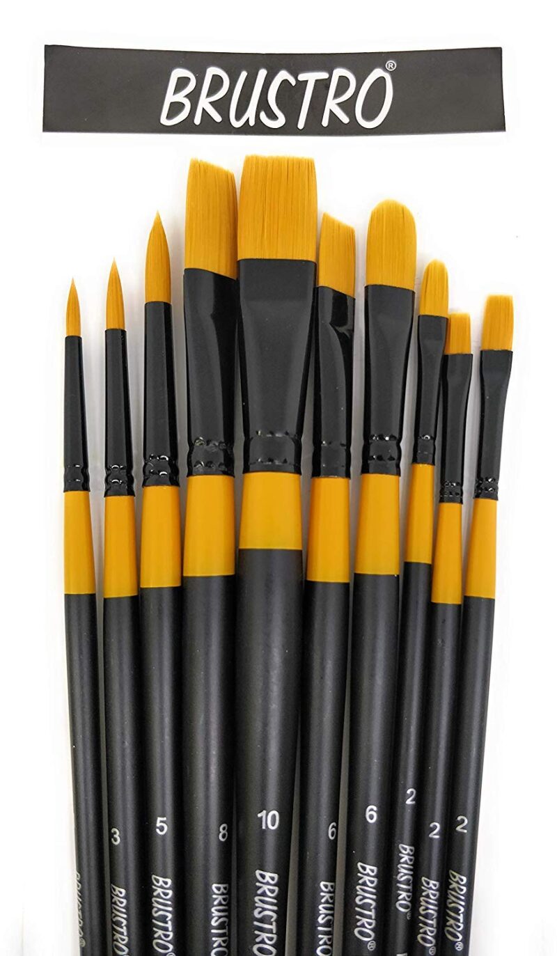 BRUSTRO Artists ’ Acrylic Colour Set of 12 Colours X 12ML Tubes with Gold Taklon Brush Set of 10 and 5 Canvas Boards (4x6, 6x8, 8x10, 10x12, 10x14) - Image 5