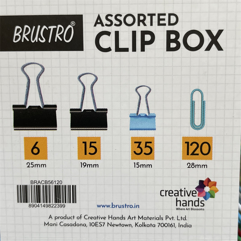 BRUSTRO Assorted Clip Box | Includes 120 Paper Clips-28mm & 56 Binder Clips (25mm- 6 pcs| 19mm- 15 pcs| 15mm- 35pcs) | Home, Office, Stationery use, Ideal for Students and Adults, Reusable, Flexible - Image 8