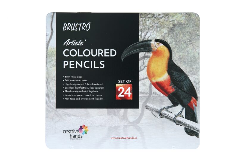 BRUSTRO Artists Colour Pencil | Set of 24 (in an Elegant tin Box) | Ideal for Students,Adults, Bright,Vibrant shades,Break & Fade resistant, DIY Art,Highly Pigmented, School, Portrait, Coloring - Image 3