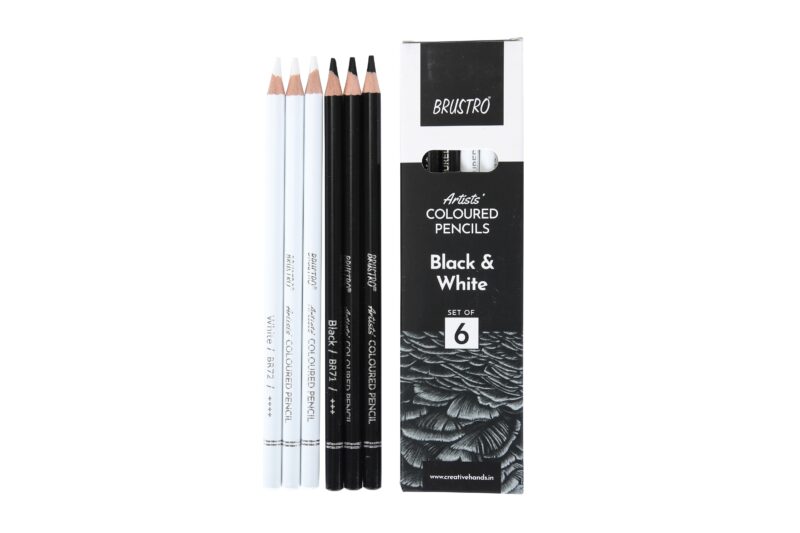 BRUSTRO Artists Coloured Pencils | Black & White | Set of 6 ( 3 Whites and 3 Blacks ) | Ideal for Students and Adults, Color, Sketching, Shading, Drawing, Blending, Mandala Art, School, Office Use - Image 7
