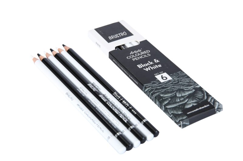BRUSTRO Artists Coloured Pencils | Black & White | Set of 6 ( 3 Whites and 3 Blacks ) | Ideal for Students and Adults, Color, Sketching, Shading, Drawing, Blending, Mandala Art, School, Office Use - Image 8