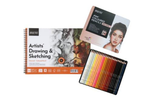 BRUSTRO Artists' Coloured Pencils Skin Tone Set of 24 with Drawing & Sketching Wiro Pad A4-160GSM (30 Sheets) - Image 8