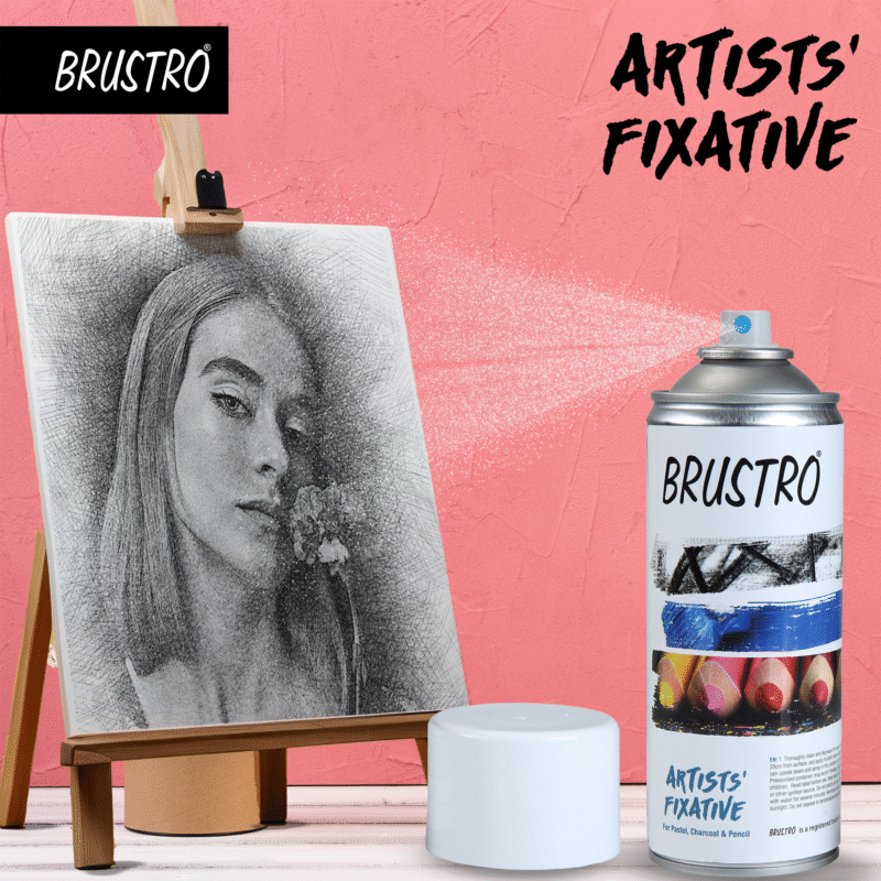 BRUSTRO Artist's Fixative Spray Can | 400ml | Transparent | Perfect use on Pastel Colors,Charcoal, Chalk Drawing,Non-yellowing, Pencil & Sketching Artworks, Proffessional Arts, Fast Drying - Image 2